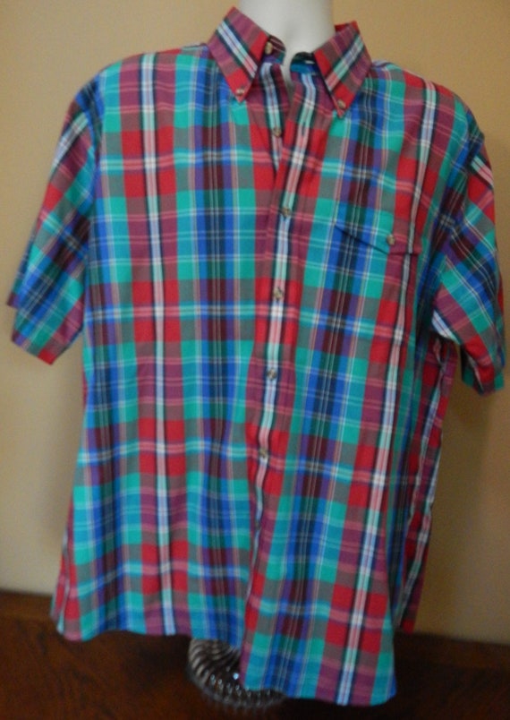 80s 90s madras plaid men's oxford button-down shi… - image 3