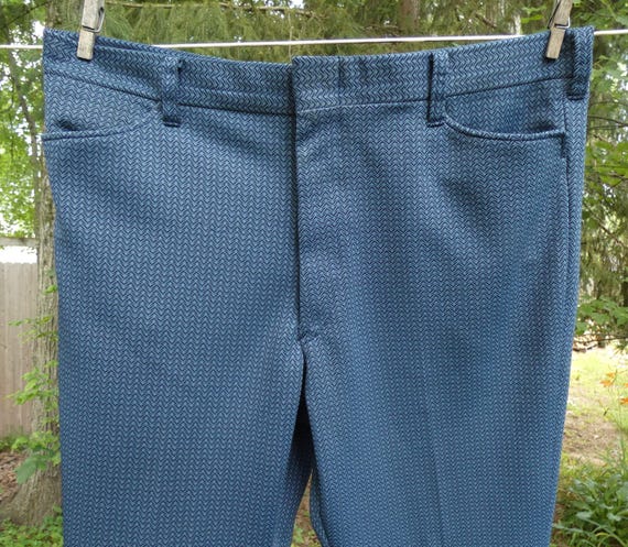 70s 80s men's trousers, blue patterned, no label,… - image 1