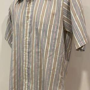 70s men's oxford shirt, half sleeve, Manhattan DQ Originals, striped, big collar image 5
