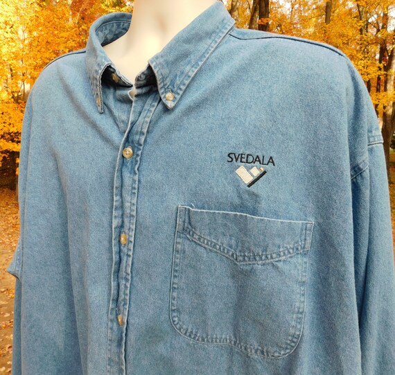 80s men's denim shirt, Svedala, drop sleeves, over