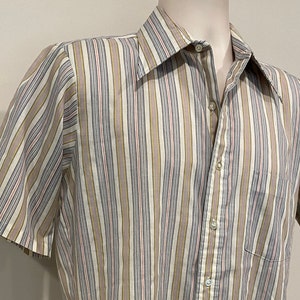 70s men's oxford shirt, half sleeve, Manhattan DQ Originals, striped, big collar image 2