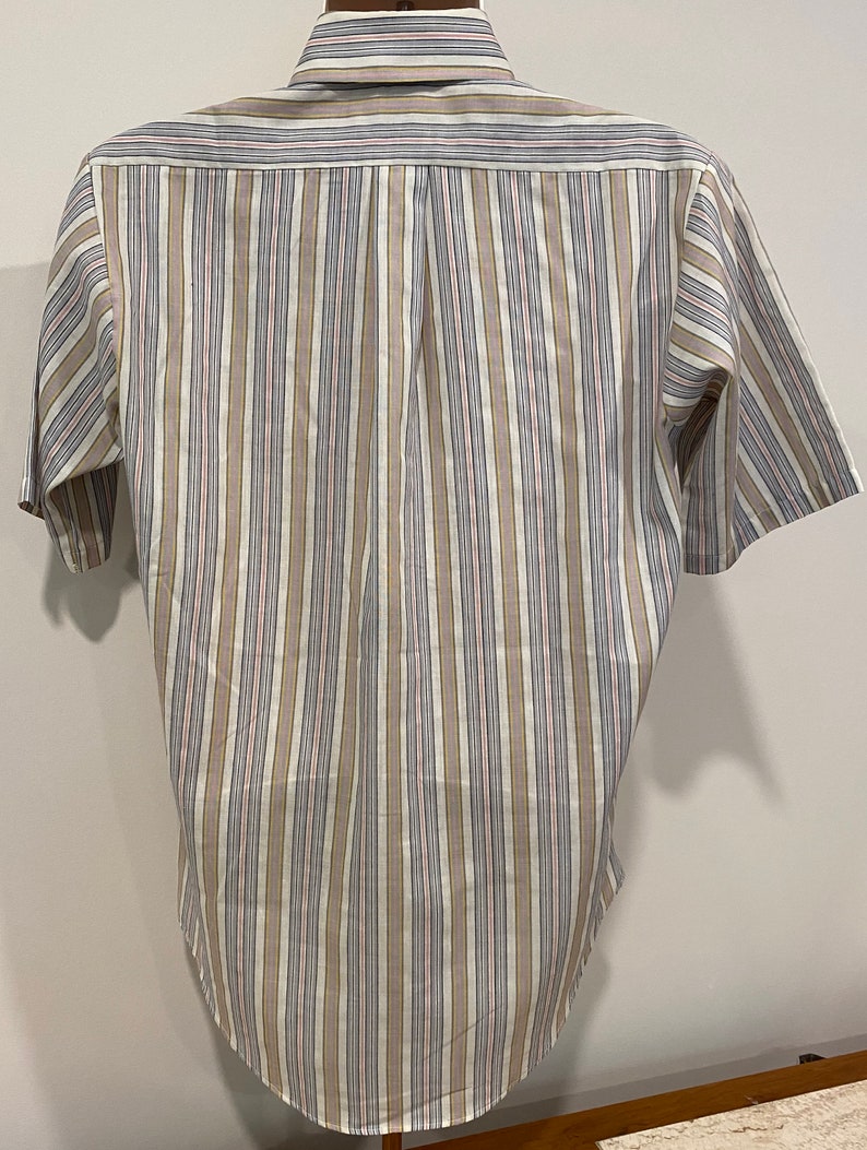 70s men's oxford shirt, half sleeve, Manhattan DQ Originals, striped, big collar image 8