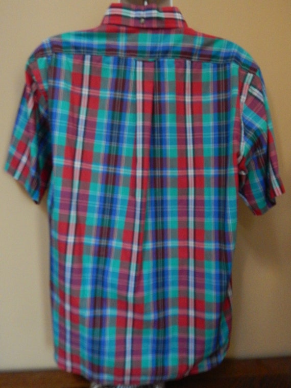 80s 90s madras plaid men's oxford button-down shi… - image 6