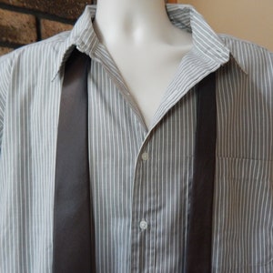 80s 90s men&#39;s oxford striped shirt, gray pinstripe button-down shirt, 2XL, City Streets label, long sleeves, with free iridescent silk tie