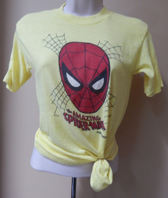 70s Spiderman shirt, boys pajama top, yellow Spide