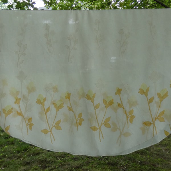 Mid-century tea cloth, 68" round, semi-sheer, floral design, 68" round table topper, 68" round tablecloth