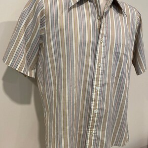 70s men's oxford shirt, half sleeve, Manhattan DQ Originals, striped, big collar image 3