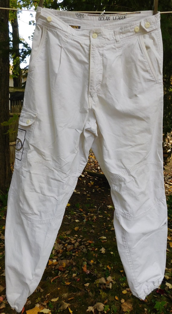 80s men's white cargo pants, Bugle Boy, Ocean Lea… - image 2