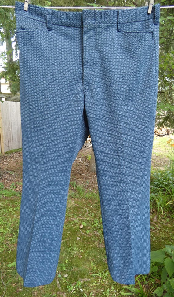 70s 80s men's trousers, blue patterned, no label,… - image 4