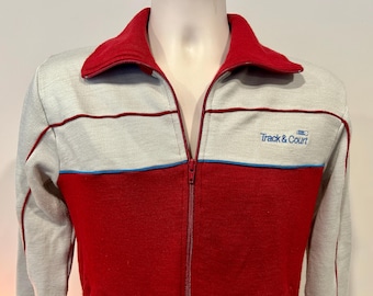 80s men's warm up track jacket, Track & Court label, zip up track / tennis jacket, funnel collar, soft sweatshirt material