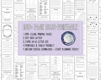 Bullet Journal imprimible / Bullet Journal digital de más de 100 páginas / Planificador sin fecha en PDF / Diario minimalista estético / Descarga instantánea