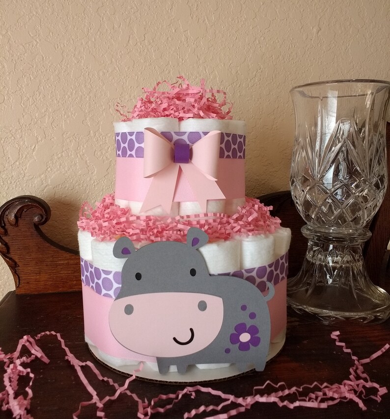 Diaper Cake 2 Tier Hippo Diaper Cake Baby Shower Etsy