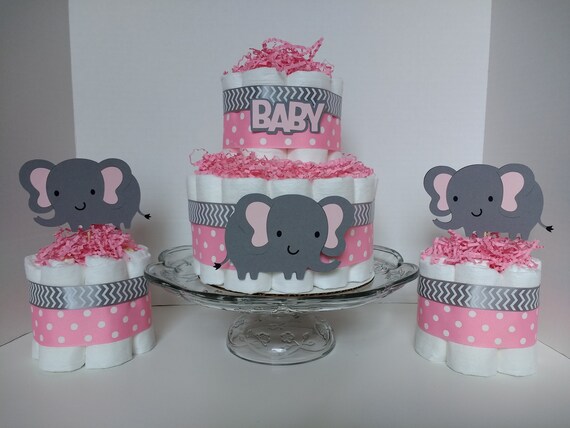 pink elephant diaper cake