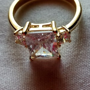 Duchess Meghan Inspired Engagement Ring: Clear Crystal, Gold Color Band
