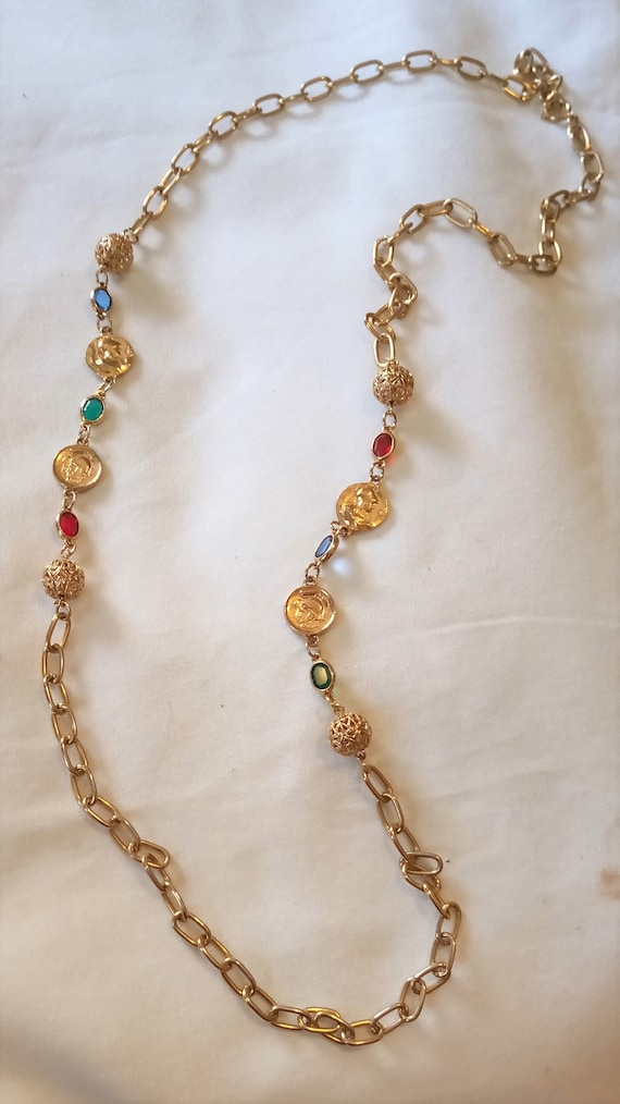 Multicolor Necklace Simulated Gemstones Gold Plate