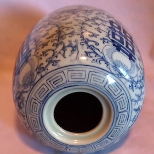 Happiness Vase Oriental Jar Decorative Collectibles 8X18 Earthen Ware Glazed Blue White Home Gifts, House Decoration