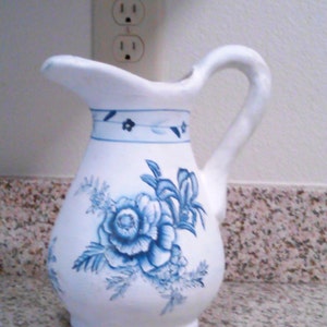 Blue Rose Vase Jug Decorative Planter Pitcher by Hosley Pottery 9 X 18 Inches Ceramic