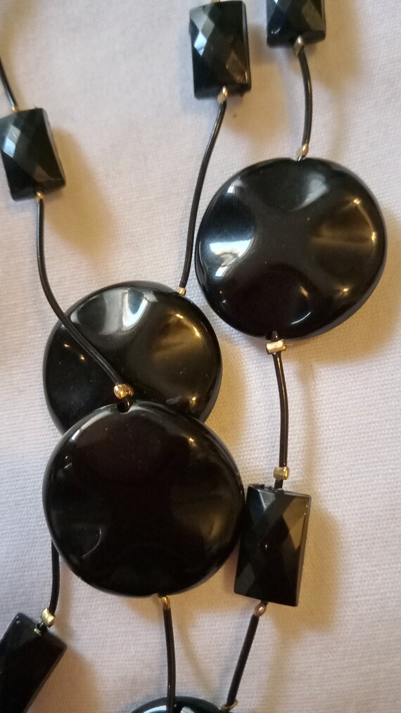 Women's Chocker Necklace Black 3 Strands Flat Bea… - image 4