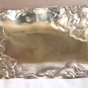 Serving Platter Artisan Bunny Aluminum Tray Silver Color 11.5 X 6 Floral Design Holidays