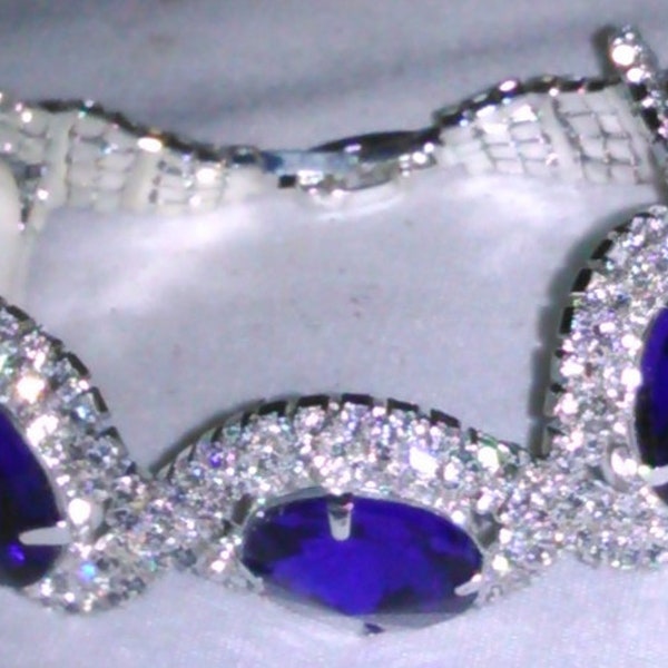 Princess Diana Kate Bracelet Diamond Sapphire Replica Women's 8 Inches Silver Color Formal Wear Gifts Valentines Mothers Day