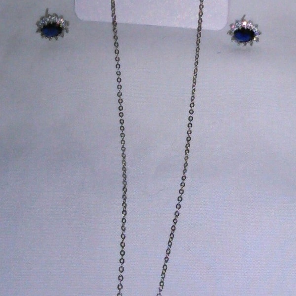 Princess Diana Necklace Earrings Set Replica Crystals Silver Tone 20" Chain Gifts For Her Mother's Day Prom