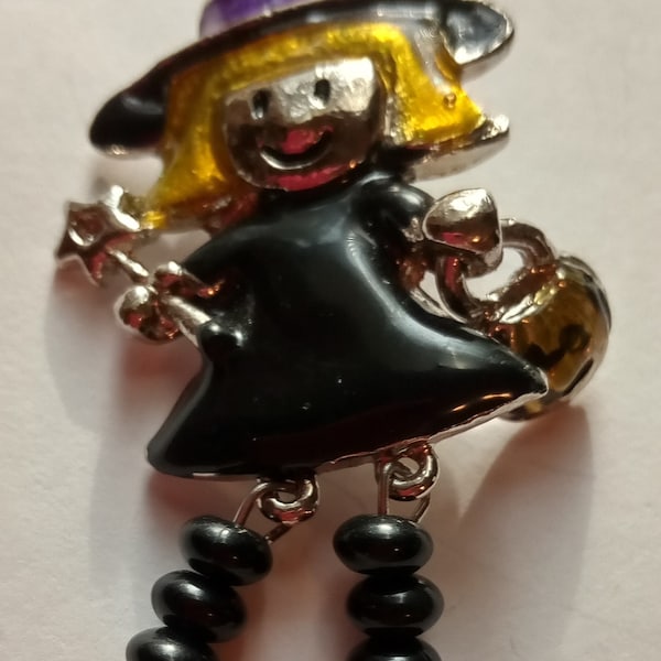 Halloween Pin Brooch Witch Jack-O-Lantern And Magic Wand 2 Inches