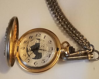 Majestron Pocket Watch Quartz USA Seal Swiss Parts Needs Service