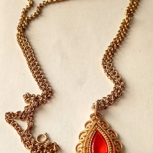 Women&#39;s Pendant Necklace Red Rhinestone Gold Plate Vintage Gifts For Her