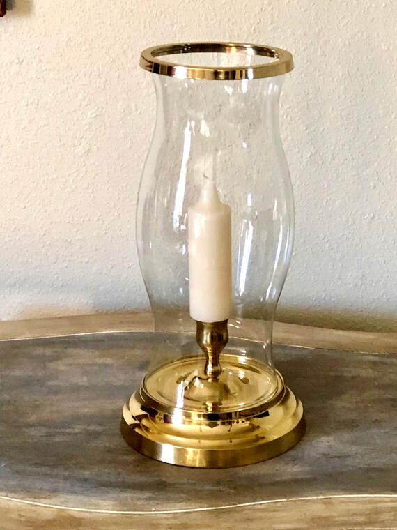 Brass Glass Hurricane Candle Stand Vintage Brass Glass Hurricane Candle, Brass Hurricane Lamps Candles