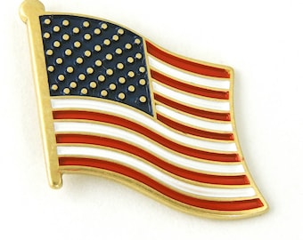 Die Struck American Flag Enamel Lapel Pin - Proudly Made in USA