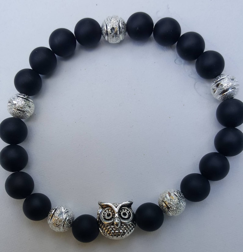 Owl Black Matte Beaded Bracelet For Women Teens Birthday