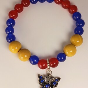Butterfly Stretch Bracelet Red Blue Golden Yellow Jasper Women Teens