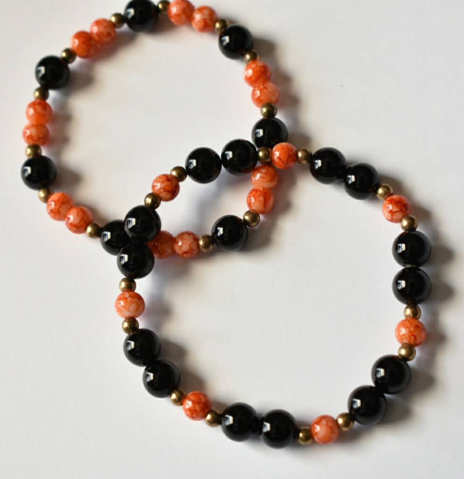 Orange Pair of Black Orange Beaded Stretch Bracelets Etsy