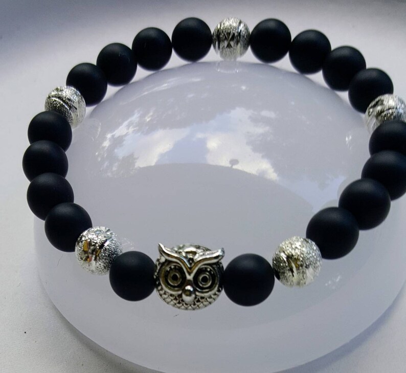Owl Black Matte Beaded Bracelet For Women Teens Birthday