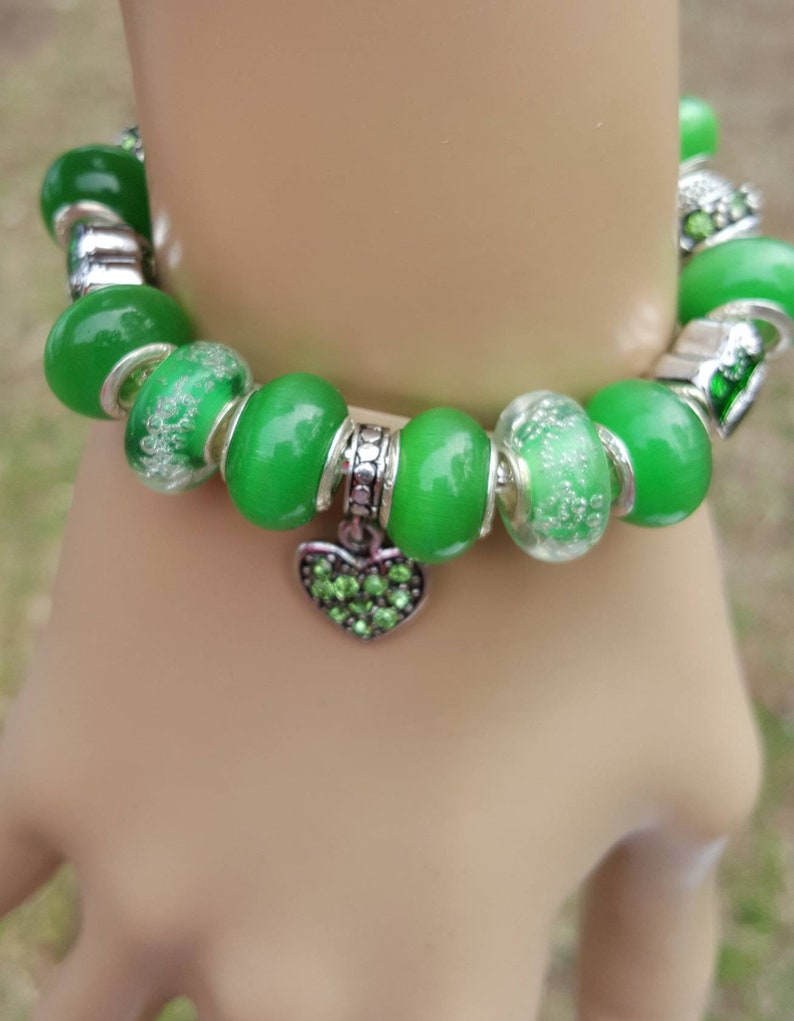 Green Hearts European Style Women Teens Wrist Bling Charm Bracelet