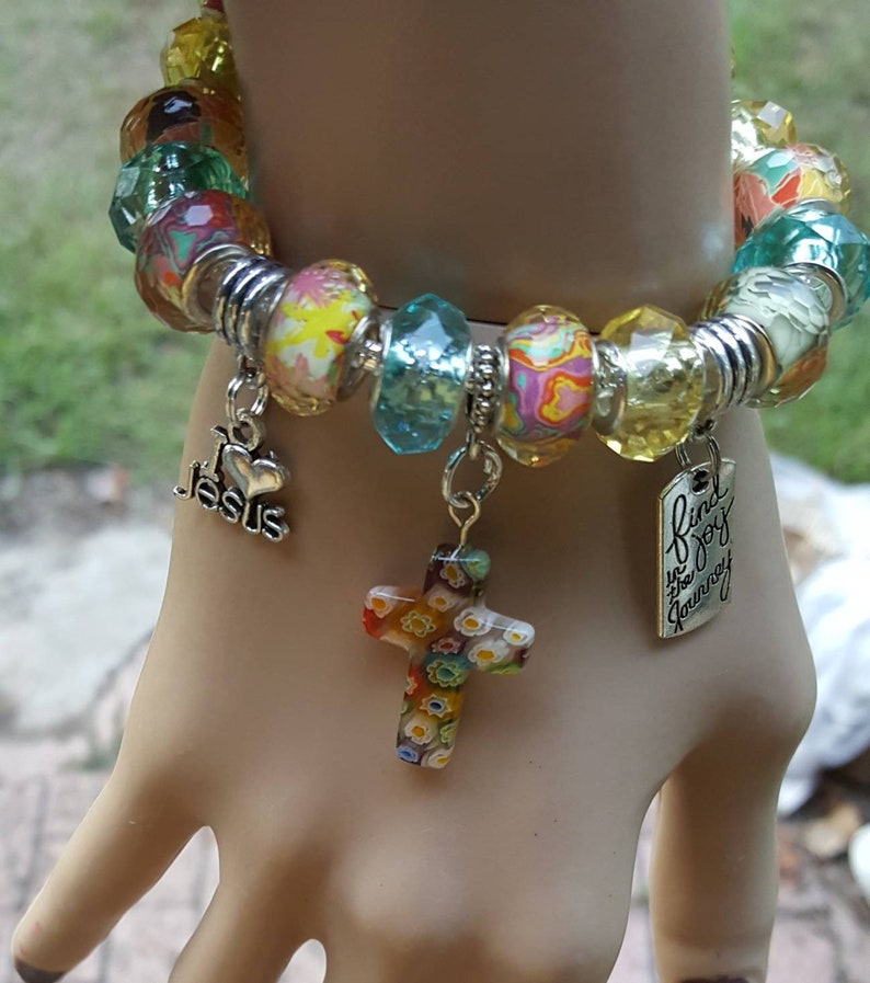 Find Joy In The Journey Flower Cross Bracelet For Women
