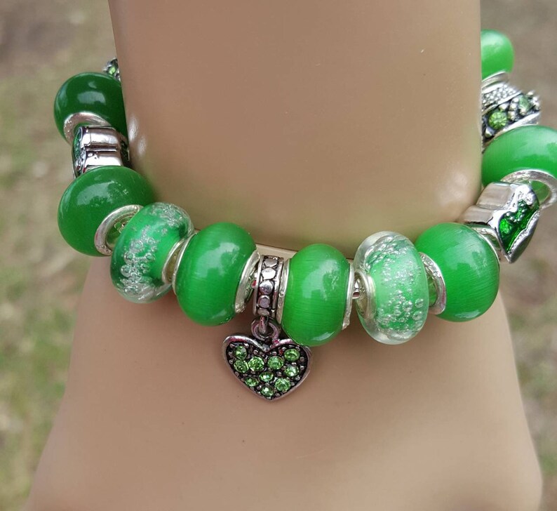 Green Hearts European Style Women Teens Wrist Bling Charm Bracelet