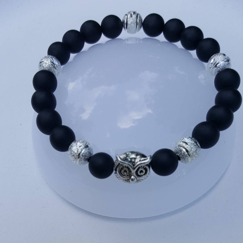 Owl Black Matte Beaded Bracelet For Women Teens Birthday