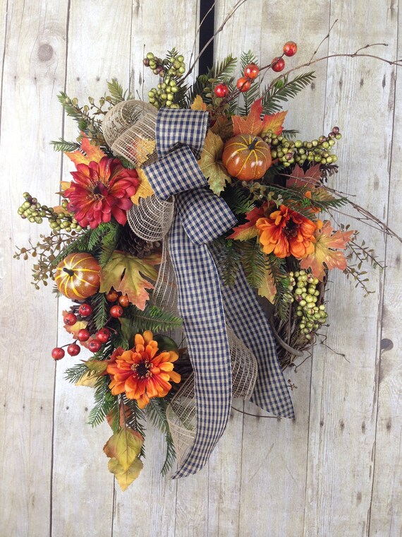 Fall Wreaths for Front Door Fall Wreath Fall Decor Outdoor | Etsy