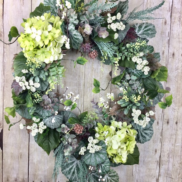 Spring Wreath, Summer Wreath for Front Door, Large Hydrangea Wreath, Year Round Outdoor Wreaths, Double DOor Wreaths,