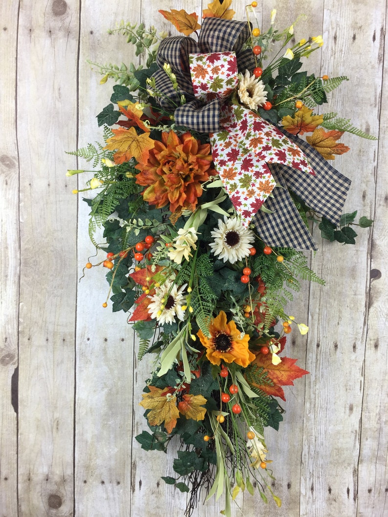 Fall Wreaths for Front Door Fall Door Swag Outdoor Wreath Swag Autumn Wreath, Sunflower Wreath Swag Sunflower Fall Door Decor