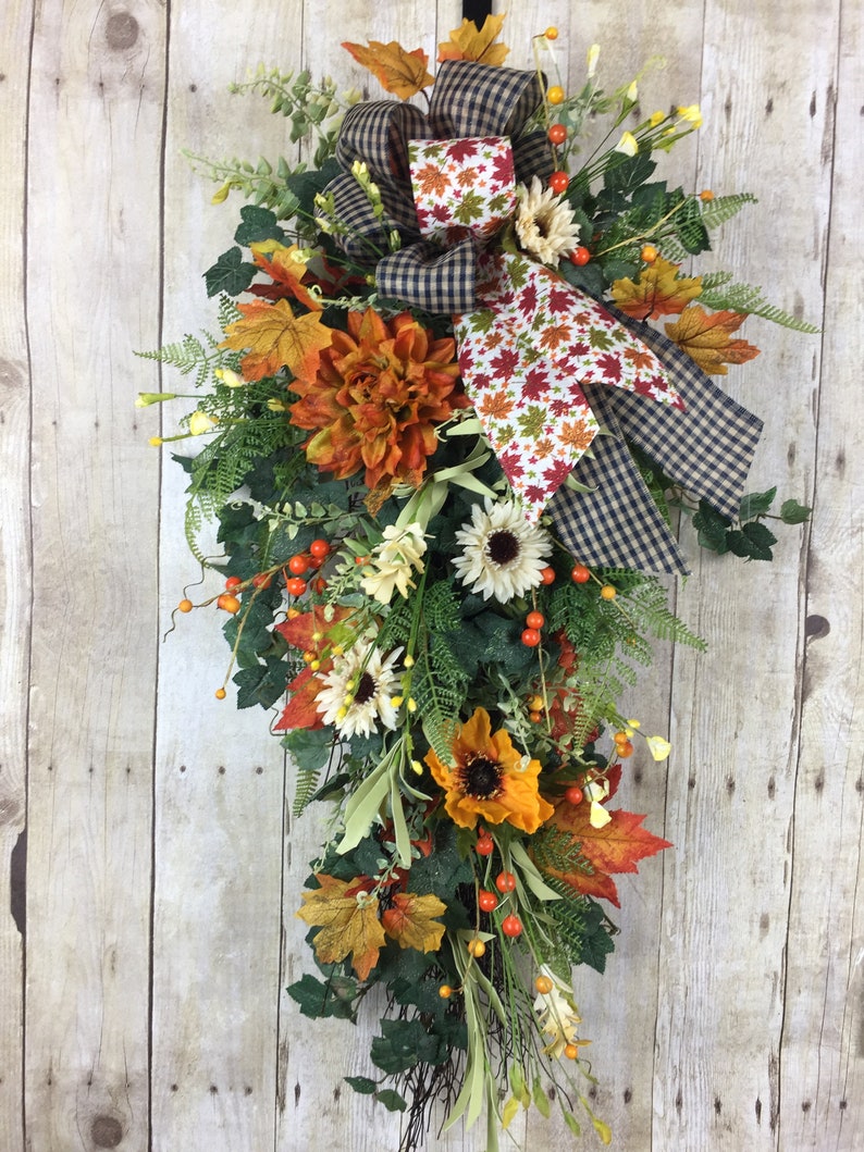 Fall Wreaths for Front Door Fall Door Swag Outdoor Wreath Swag Autumn Wreath, Sunflower Wreath Swag Sunflower Fall Door Decor