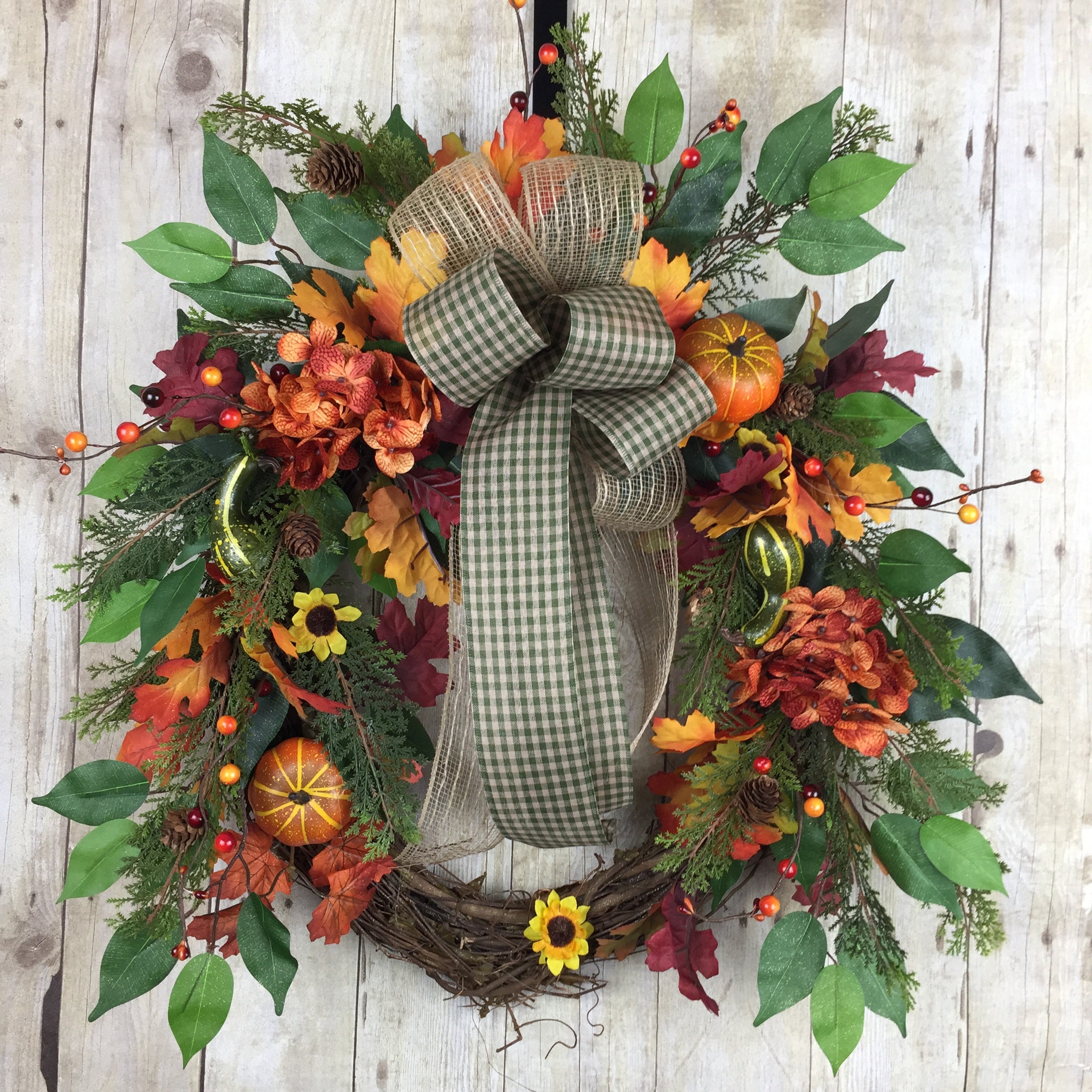Fall Wreath For Front Door Wreaths Autumn Outdoor Hydrangea Pumpkin Decorate