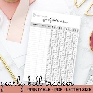 Yearly Bill Tracker, Printable Insert, Budget Planner, Personal Finance Insert
