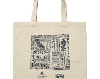 Save The Redwoods League Canvas Tote Bag California National Parks Cream Blue