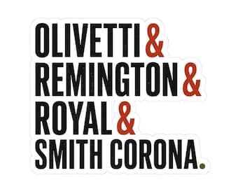 Typewriter Brands List Kiss-Cut Sticker | Olivetti Remington Royal Smith Corona