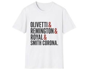 Typewriter Brands Typography T-Shirt — Olivetti Remington Royal Smith Corona
