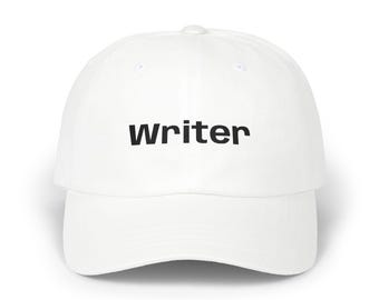 Writer embroidered Classic Dad Cap | White baseball hat, minimalist text