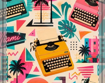 Retro Typewriter Tropical Print Blanket, Candle & Sticker Designs