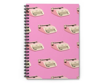 Pink Typewriter Spiral Notebook | Writer Journal | Book Lover Notebook | Retro Literary Gift